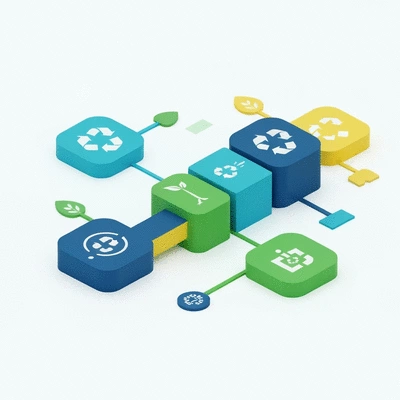 Diagram illustrating a sustainable supply chain with eco-friendly icons